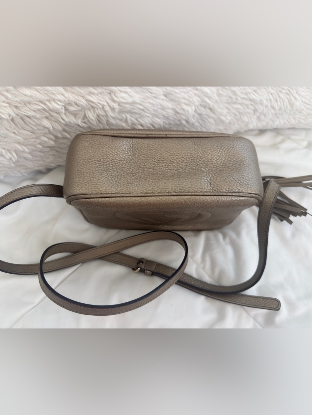 Gucci Soho Disco Small Leather Crossbody Bag Metallic Beige/Champagne Gold DustB - Picture 17 of 17